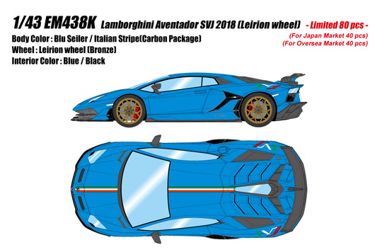 [Pre-order] Make Up EIDOLON EM438K Lamborghini Aventador SVJ 2018 (Leirion Wheel) Blu Seiler / Italian Stripe (Carbon Package) Limited 80pcs (1105)