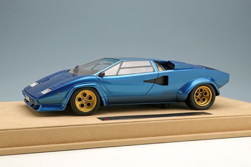 Make Up IDEA IM027E 1/18 Lamborghini Countach LP400S 1978 Series1 Tahiti Blue Metallic Tan Interior