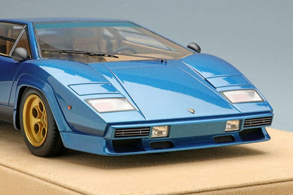 Make Up IDEA IM027E 1/18 Lamborghini Countach LP400S 1978 Series1 Tahiti Blue Metallic Tan Interior