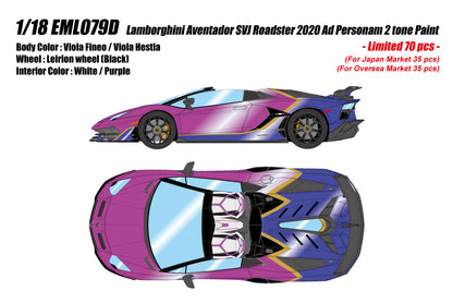 [Pre-order] Make Up EIDOLON EML079D 1/18 Lamborghini Aventador SVJ Roadster 2020 Ad Personam 2tone Paint Viola Fineo / Viola Hestia Limited 70pcs (1224)