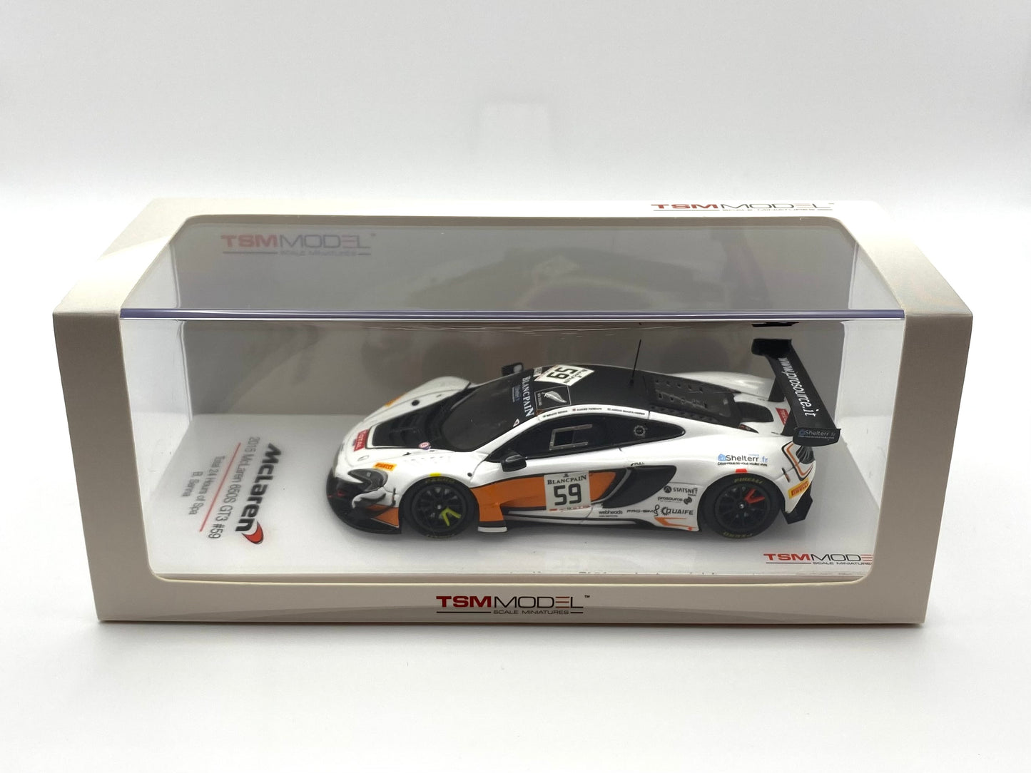 TSM Model TSM164329 1/43 2015 McLaren 650S GT3 #59 Total 24 Hours of Spa B. Senna